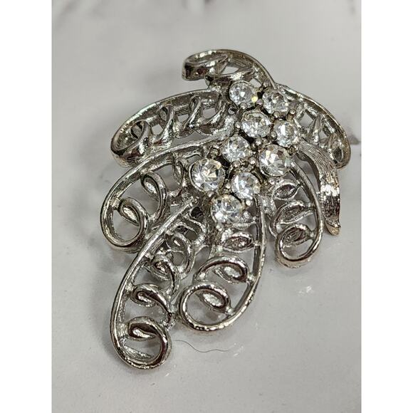 Vintage Clear Rhinestone Mid Century Brooch - Picture 5 of 7